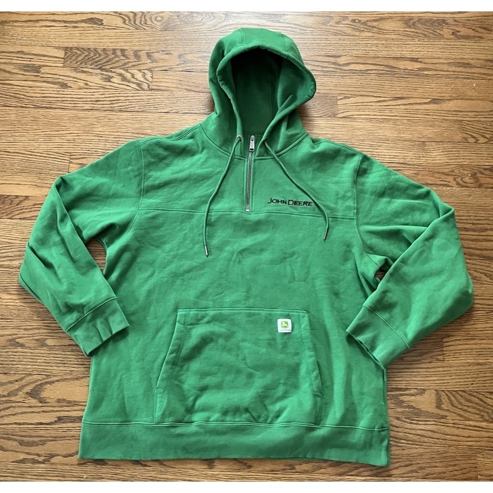 John Deere 1/4 Zip Hoodie Sweatshirt Men's XL Green Farm Equipment